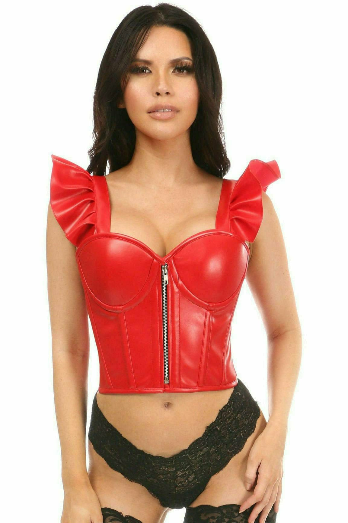 Daisy Corsets Womens Red Faux Leather Bustier Top W/Ruffle Sleeves, Red,  Small : : Clothing, Shoes & Accessories