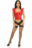 Daisy Corsets Lavish Red Faux Leather Bustier Top w/Ruffle Sleeves - Flyclothing LLC