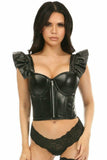 Daisy Corsets Lavish Black Faux Leather Bustier Top w/Ruffle Sleeves - Flyclothing LLC