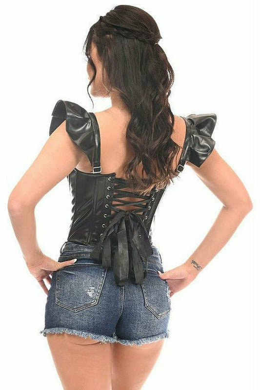 Daisy Corsets Lavish Black Faux Leather Bustier Top w/Ruffle Sleeves - Flyclothing LLC