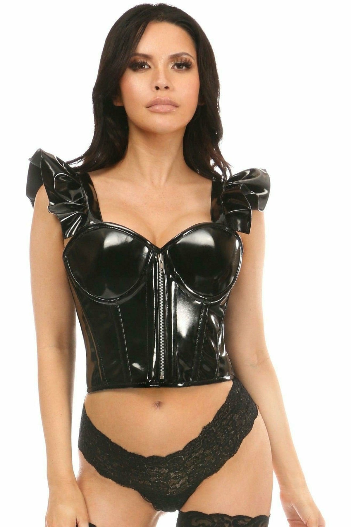 Daisy Corsets Lavish Black Patent Bustier Top w/Ruffle Sleeves