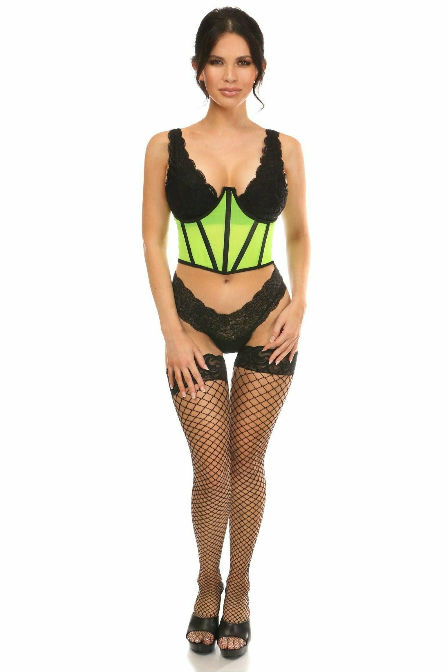 Daisy Corsets Lavish Neon Green Mesh Open Cup Waist Cincher - Flyclothing LLC