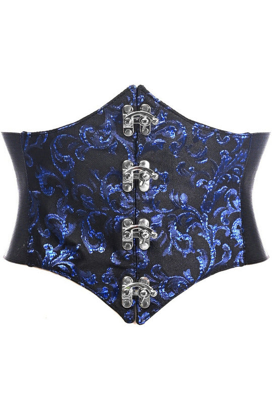 Daisy Corsets Lavish Black/Blue Swirl Brocade Corset Belt Cincher w/Clasps