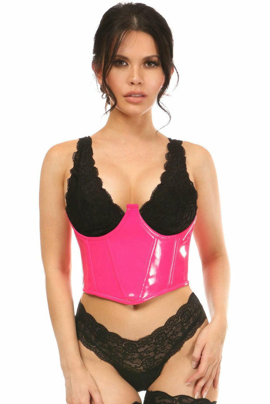 Lavish Neon Pink Patent Open Cup Underwire Waist Cincher - Flyclothing LLC