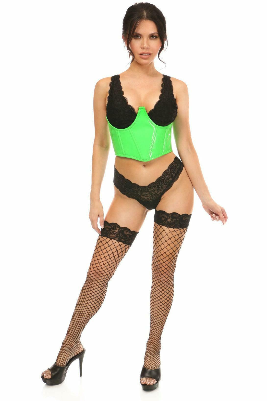 Lavish Neon Green Patent Open Cup Underwire Waist Cincher - Flyclothing LLC