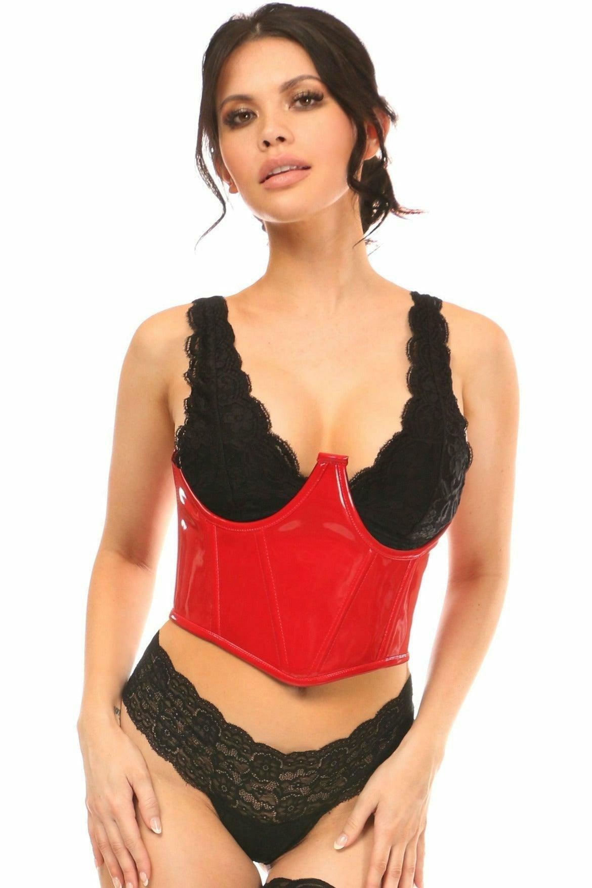 Lavish Red Patent Open Cup Underwire Waist Cincher - Flyclothing LLC