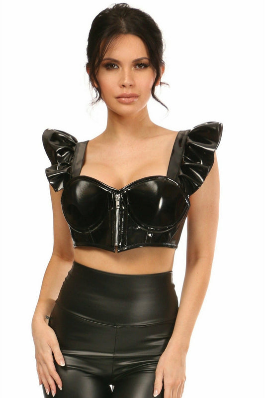 Daisy Corsets Lavish Black Patent Underwire Bustier Top w/Removable Ruffle Sleeves