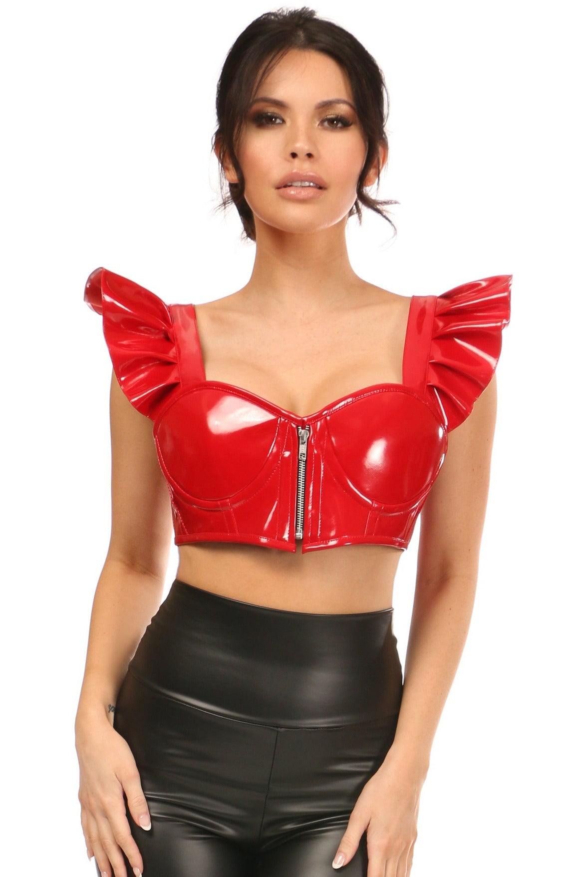 Daisy Corsets Lavish Red Patent Underwire Bustier Top w/Removable Ruffle Sleeves