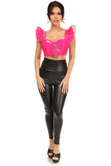 Daisy Corsets Lavish Hot Pink Patent Underwire Bustier Top w/Removable Ruffle Sleeves - Flyclothing LLC