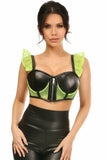 Daisy Corsets Lavish Neon Green Fishnet & Faux Leather Underwire Bustier Top w/Removable Ruffle Sleeves