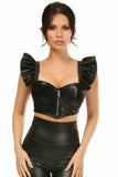 Daisy Corsets Lavish Black Faux Leather Underwire Bustier Top w/Removable Ruffle Sleeves