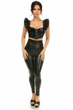 Daisy Corsets Lavish Black Faux Leather Underwire Bustier Top w/Removable Ruffle Sleeves - Flyclothing LLC