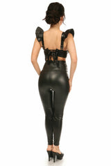 Daisy Corsets Lavish Black Faux Leather Underwire Bustier Top w/Removable Ruffle Sleeves - Flyclothing LLC