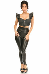 Daisy Corsets Lavish Black Denim Underwire Bustier Top w/Removable Ruffle Sleeves - Flyclothing LLC