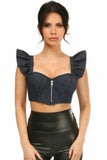 Daisy Corsets Lavish Blue Denim Underwire Bustier Top w/Removable Ruffle Sleeves