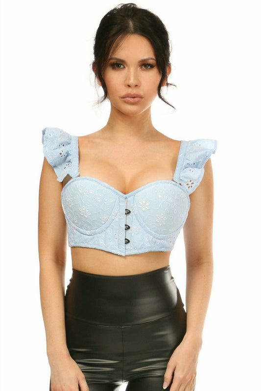 Daisy Corsets Lavish Lt Blue Eyelet Underwire Bustier Top w/Removable Ruffle Sleeves