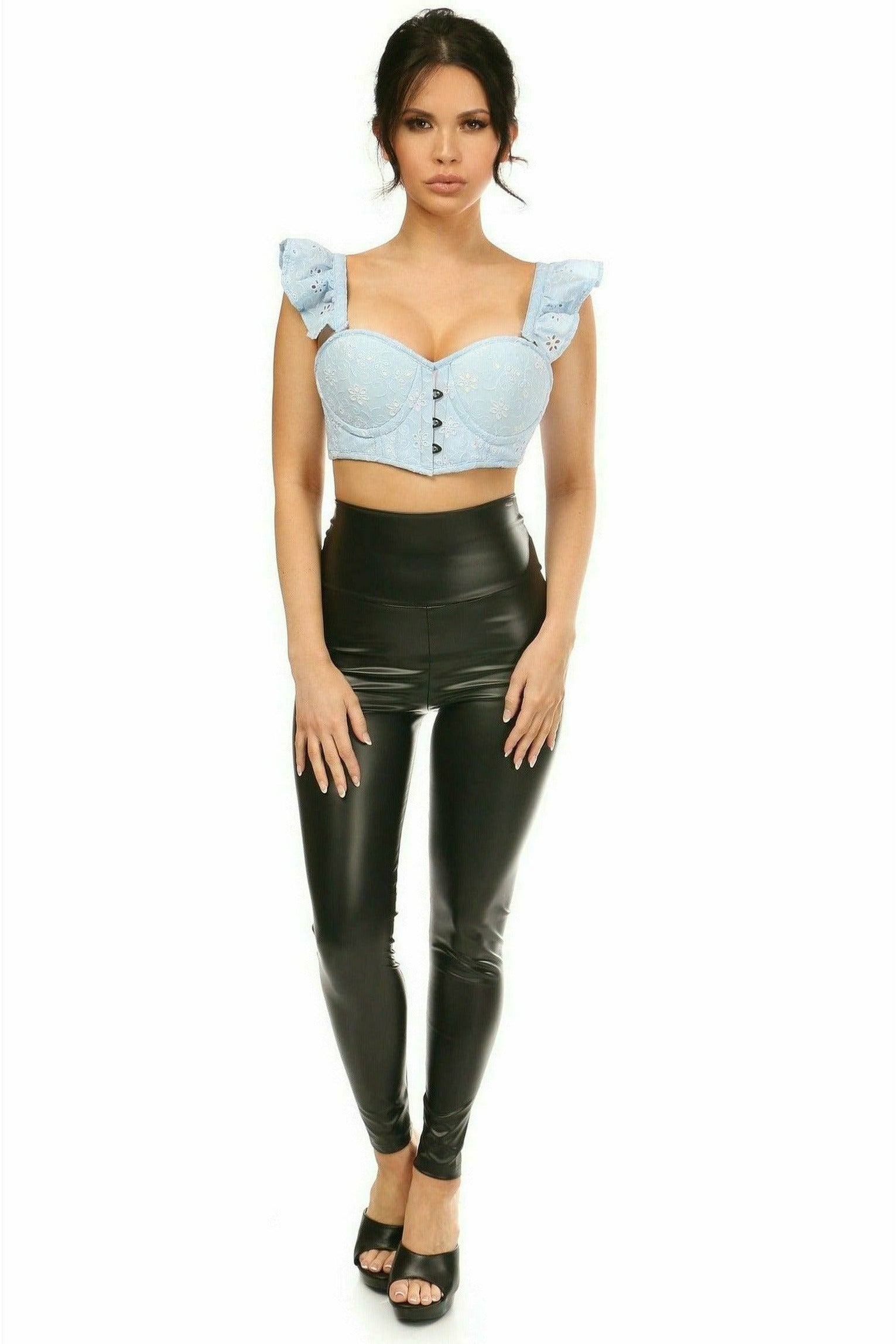 Daisy Corsets Lavish Lt Blue Eyelet Underwire Bustier Top w/Removable Ruffle Sleeves - Flyclothing LLC