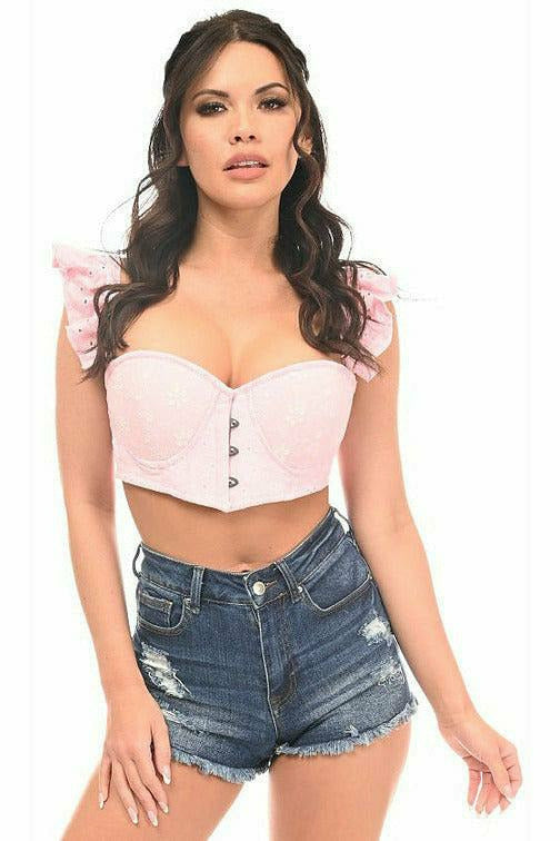 Daisy Corsets Lavish Lt Pink Eyelet Underwire Bustier Top w/Removable Ruffle Sleeves