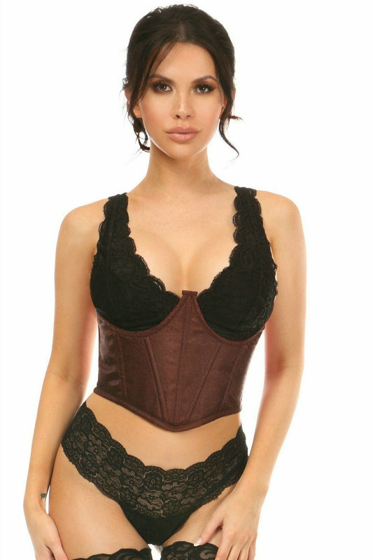 Daisy Corsets Lavish Dark Brown Brocade Open Cup Waist Cincher - Flyclothing LLC