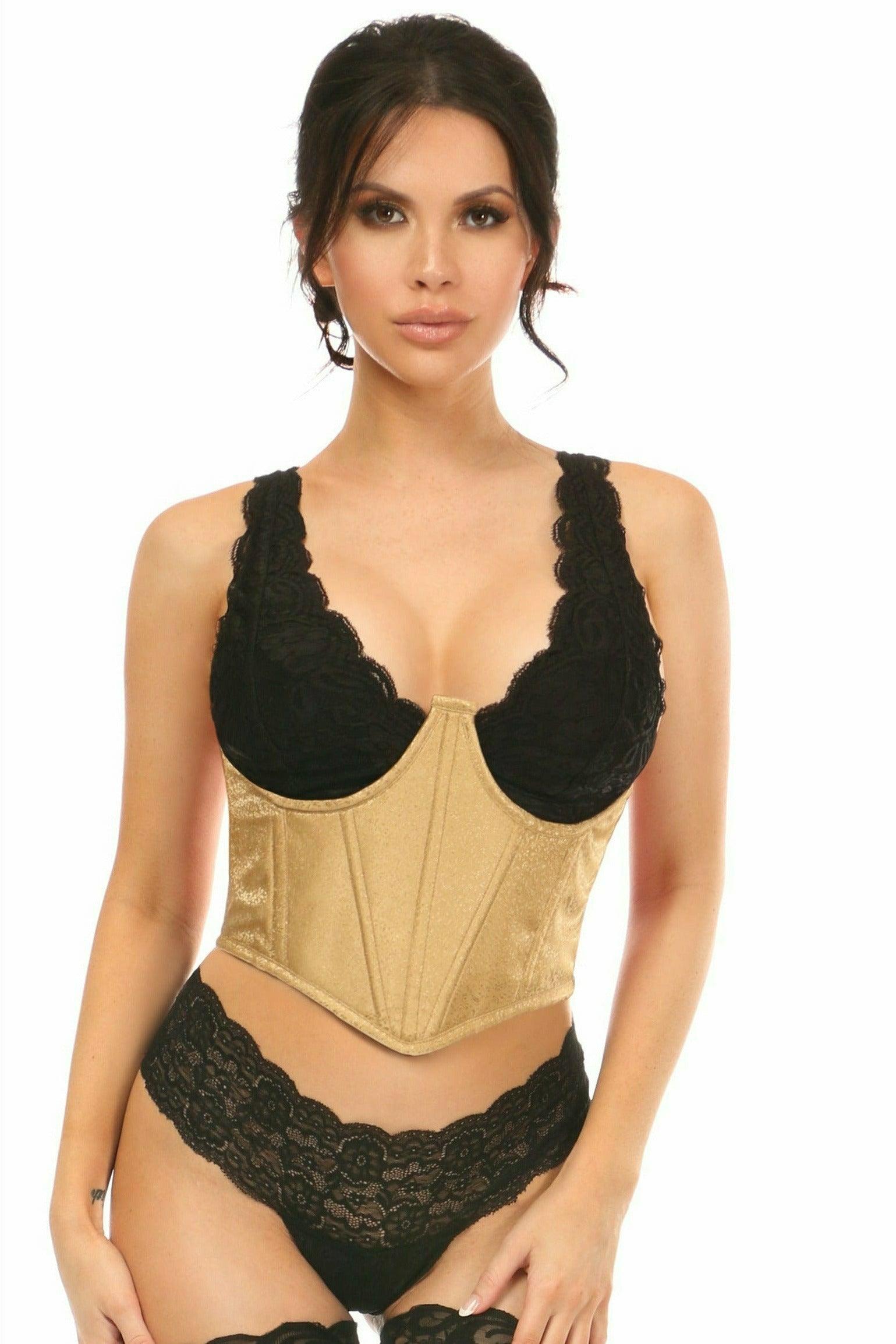 Lavish Gold Brocade Open Cup Waist Cincher - Flyclothing LLC