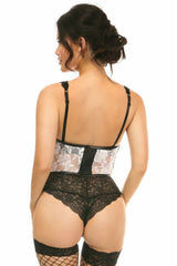 Daisy Corsets Lavish Sheer White Lace & Faux Leather Open Cup Waist Cincher - Flyclothing LLC