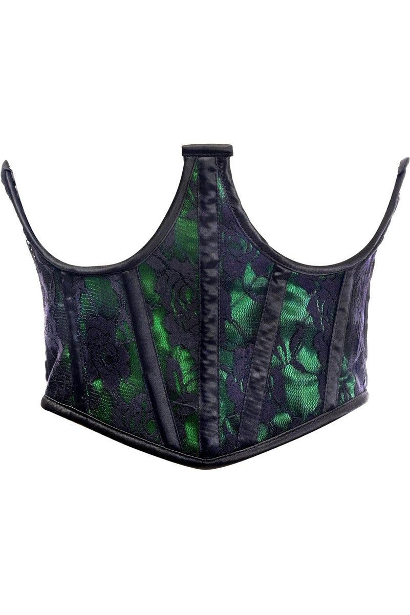 Lavish Green w/Black Lace Overlay Open Cup Waist Cincher - Flyclothing LLC