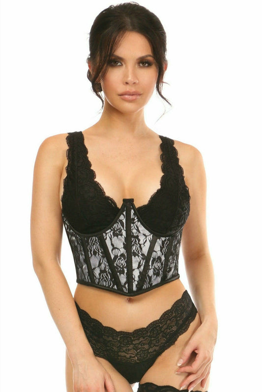 Daisy Corsets Lavish White w/Black Lace Overlay Open Cup Waist Cincher - Flyclothing LLC