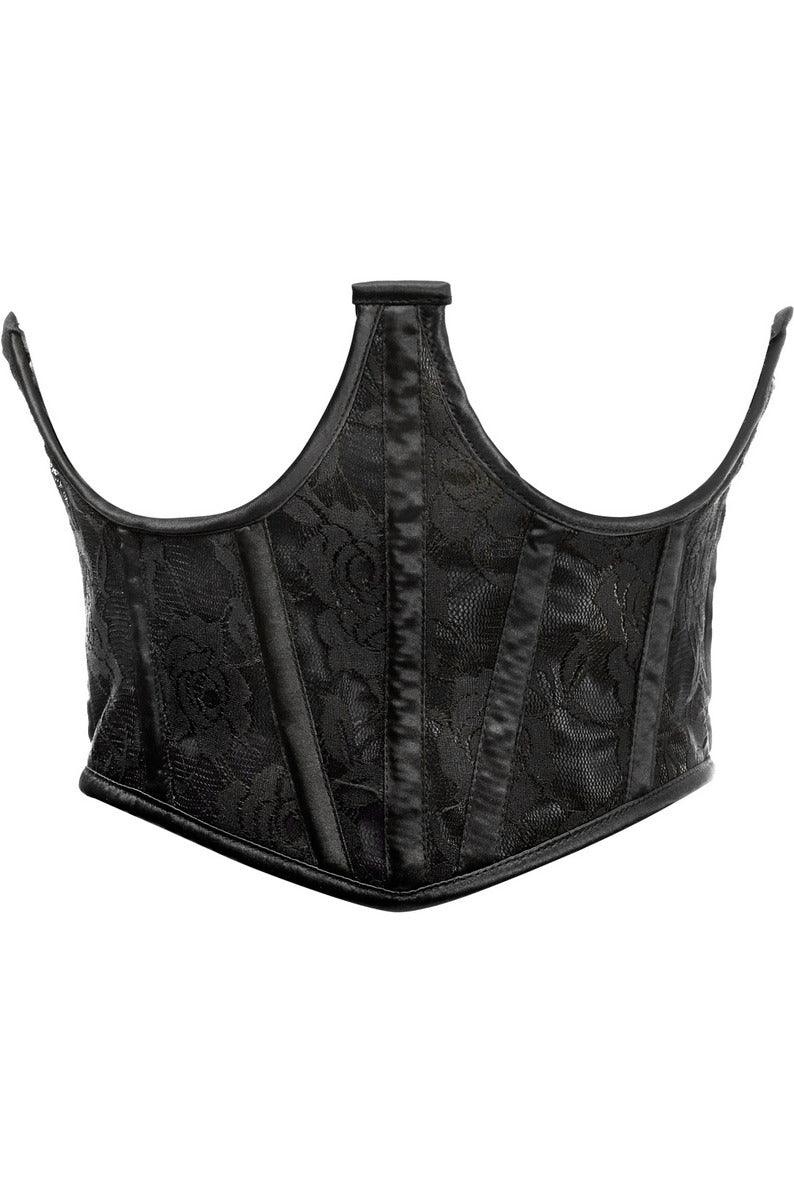 Lavish Black w/Black Lace Overlay Open Cup Waist Cincher - Flyclothing LLC