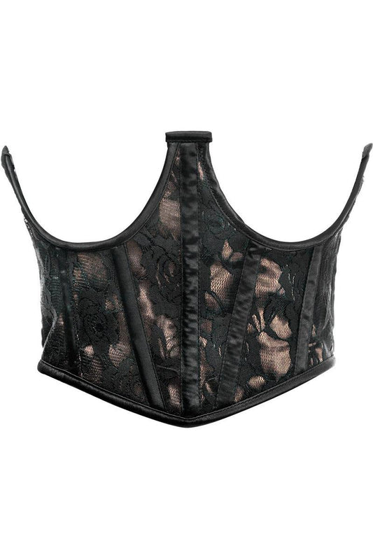 Lavish Tan w/Black Lace Overlay Open Cup Waist Cincher - Flyclothing LLC