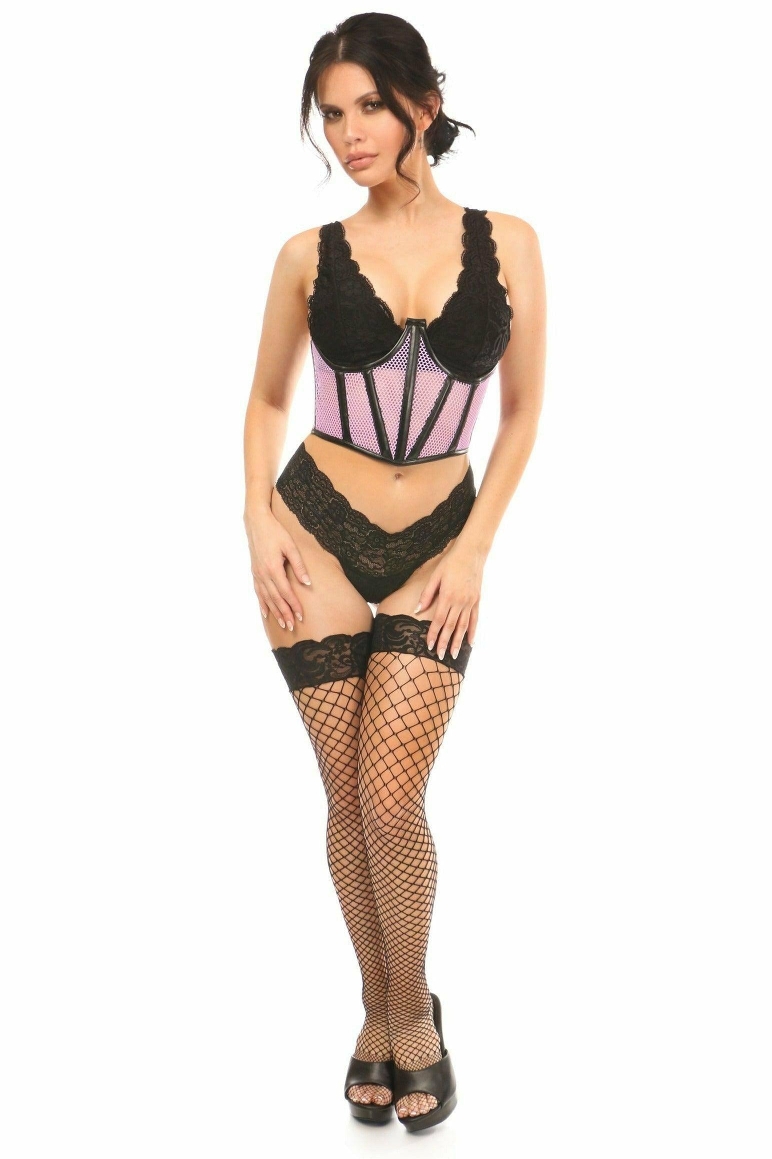 Lavish Lt Purple Fishnet Underwire Open Cup Waist Cincher - Flyclothing LLC