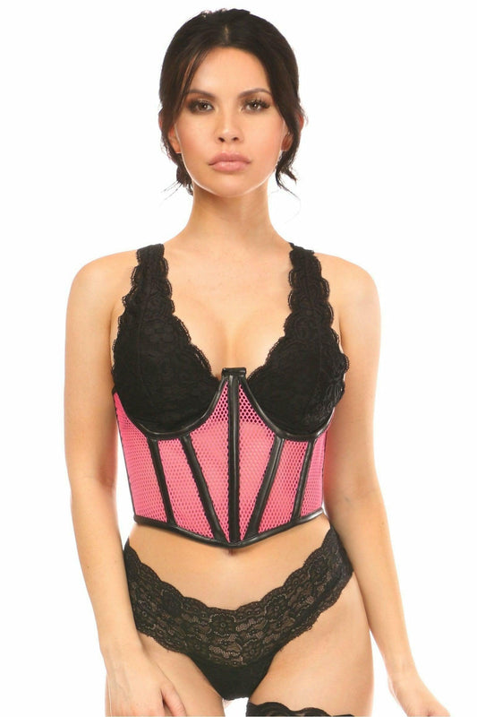 Lavish Pink Fishnet Underwire Open Cup Waist Cincher - Flyclothing LLC