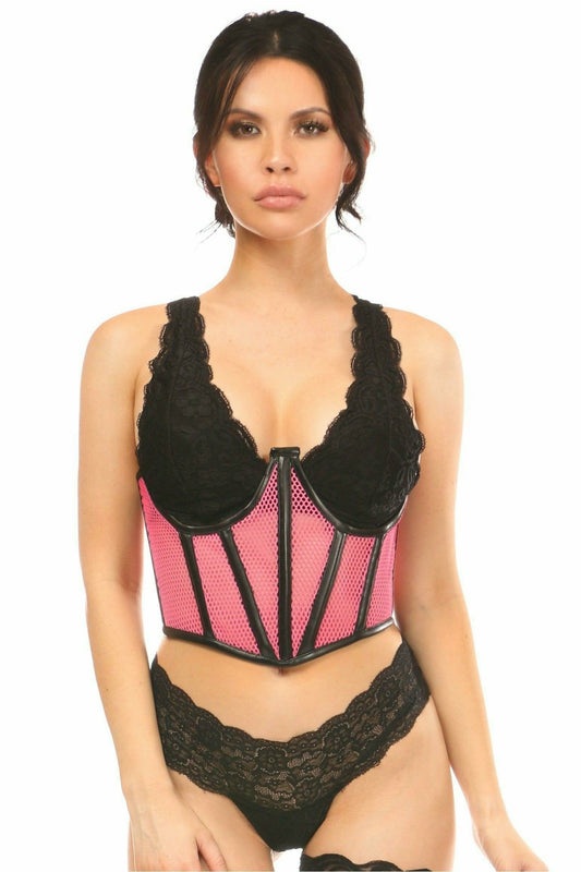 Daisy Corsets Lavish Pink Fishnet Underwire Open Cup Waist Cincher