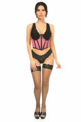 Daisy Corsets Lavish Pink Fishnet Underwire Open Cup Waist Cincher - Flyclothing LLC