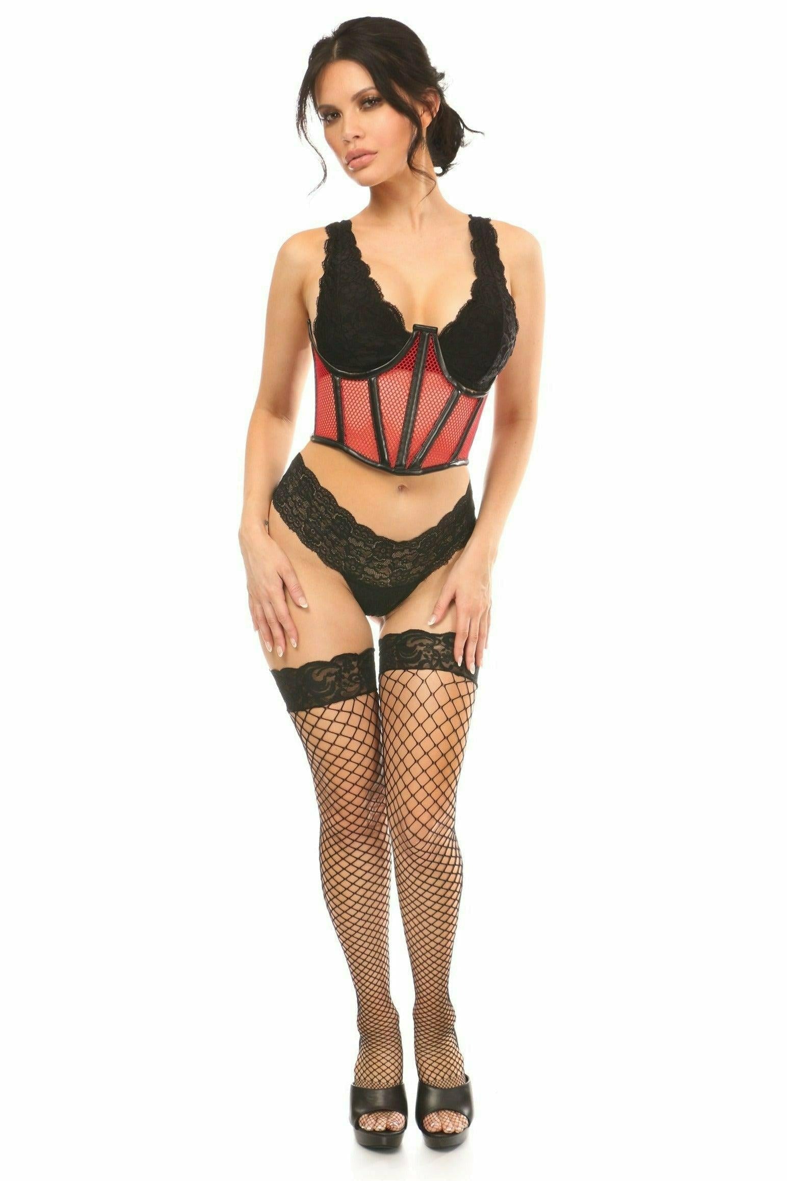 Daisy Corsets Lavish Red Fishnet Underwire Open Cup Waist Cincher - Flyclothing LLC