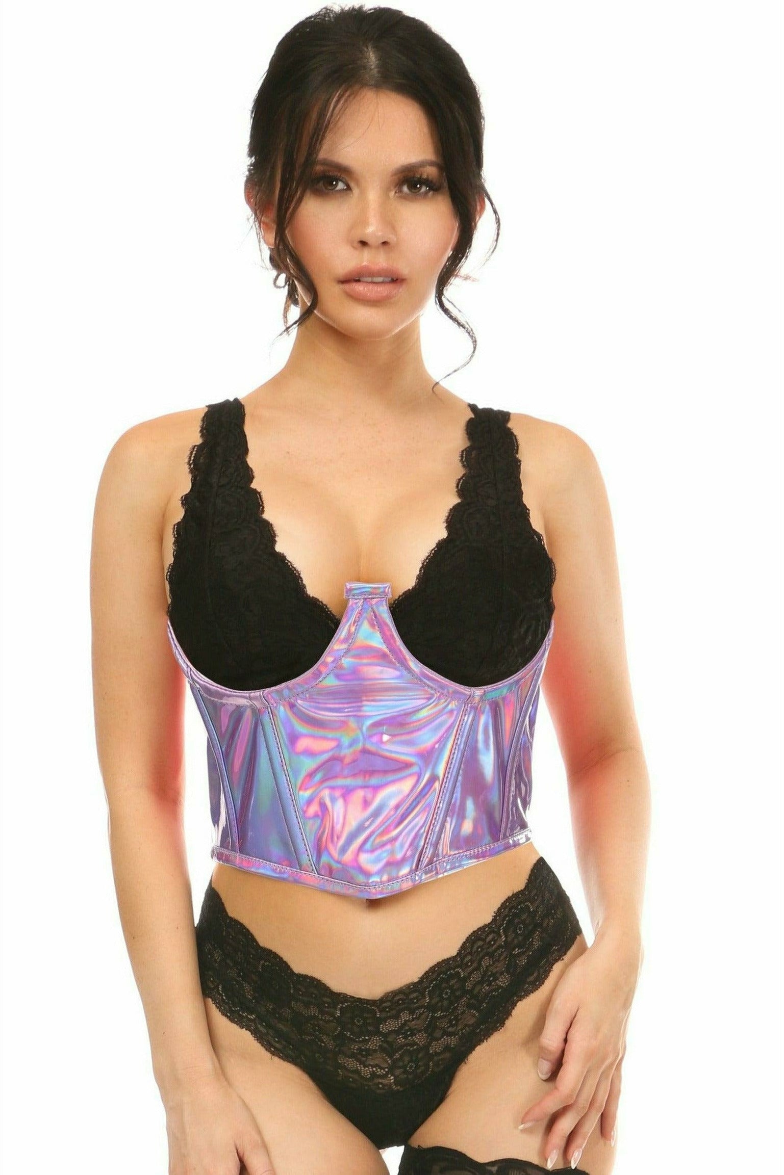 Daisy Corsets Lavish Lavender Holo Open Cup Underwire Waist Cincher