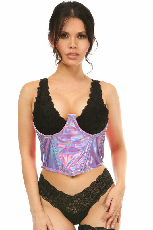 Lavish Lavender Holo Open Cup Underwire Waist Cincher - Flyclothing LLC