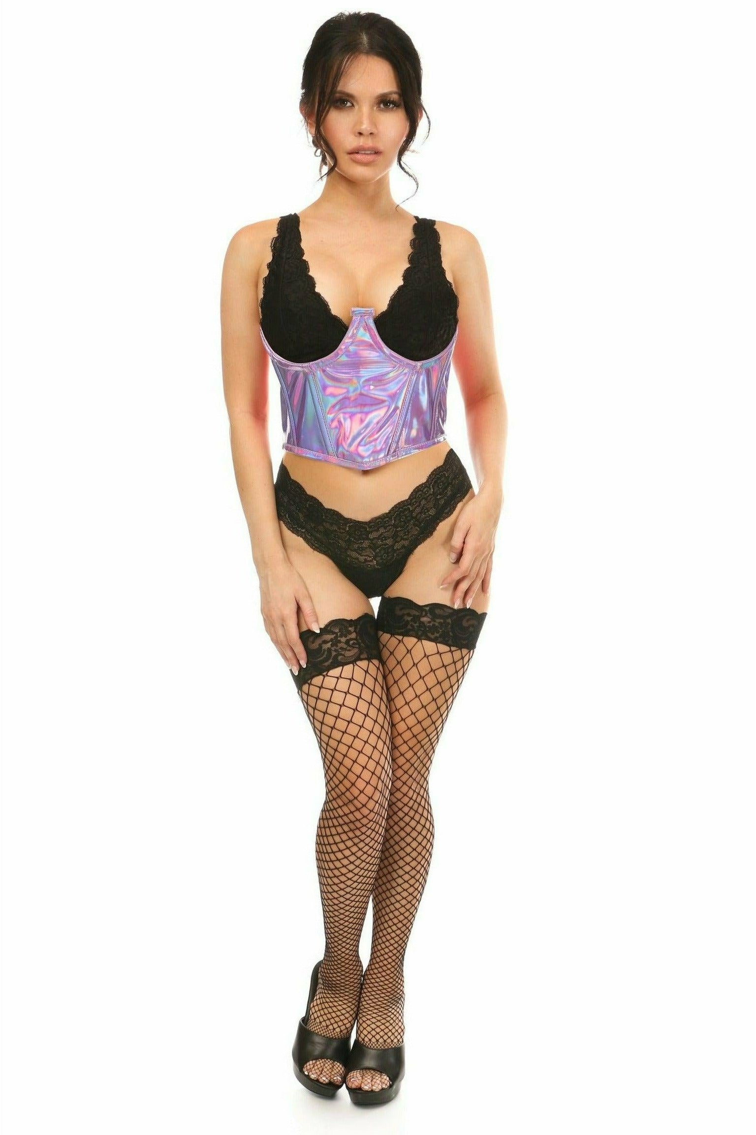 Daisy Corsets Lavish Lavender Holo Open Cup Underwire Waist Cincher - Flyclothing LLC