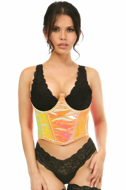 Daisy Corsets Lavish Pink/Yellow Holo Open Cup Underwire Waist Cincher