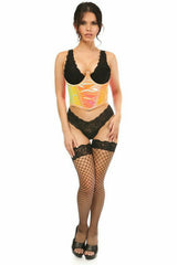 Daisy Corsets Lavish Pink/Yellow Holo Open Cup Underwire Waist Cincher - Flyclothing LLC