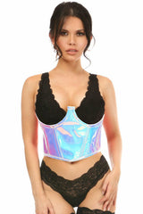 Lavish Blue/Purple Holo Open Cup Underwire Waist Cincher - Flyclothing LLC