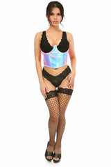 Lavish Blue/Purple Holo Open Cup Underwire Waist Cincher - Flyclothing LLC