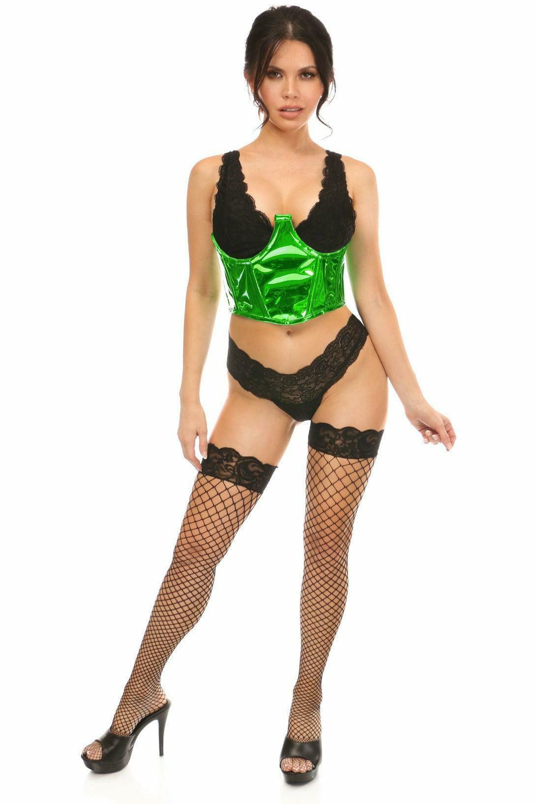 Lavish Green Holo Open Cup Underwire Waist Cincher - Flyclothing LLC