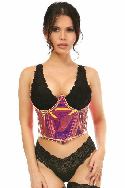 Daisy Corsets Lavish Rainbow Gold Holo Open Cup Underwire Waist Cincher