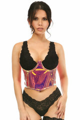 Daisy Corsets Lavish Rainbow Gold Holo Open Cup Underwire Waist Cincher