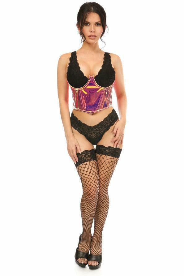 Lavish Rainbow Gold Holo Open Cup Underwire Waist Cincher - Flyclothing LLC