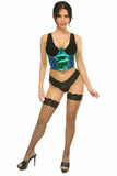 Daisy Corsets Lavish Teal/Blue Holo Open Cup Underwire Waist Cincher - Flyclothing LLC