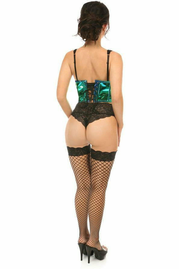 Daisy Corsets Lavish Teal/Blue Holo Open Cup Underwire Waist Cincher - Flyclothing LLC