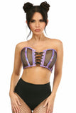 Lavish Purple Holo & Fishnet Lace-Up Short Bustier Top - Flyclothing LLC