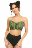 Lavish Green Holo & Fishnet Lace-Up Short Bustier Top - Flyclothing LLC