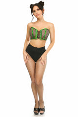Lavish Green Holo & Fishnet Lace-Up Short Bustier Top - Flyclothing LLC